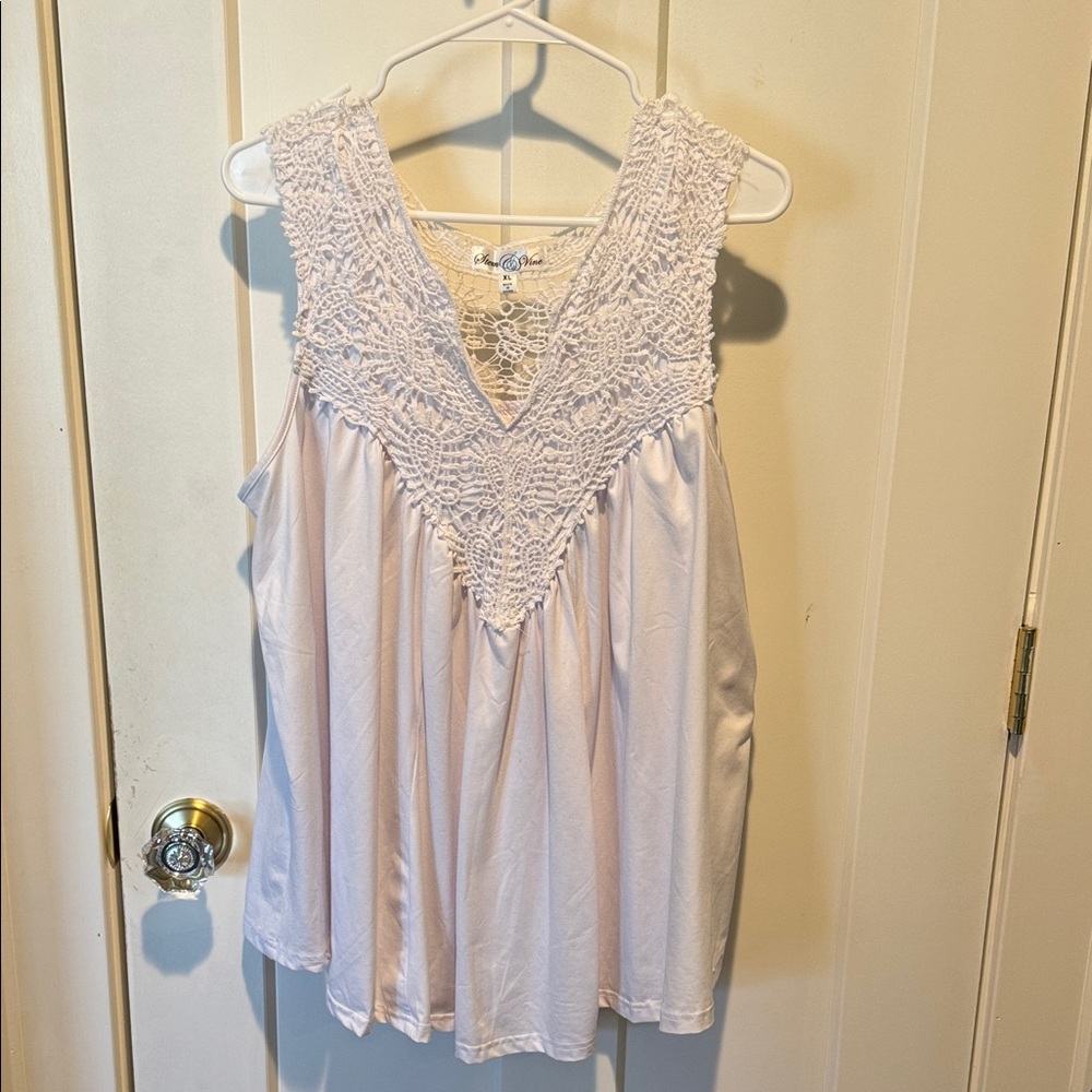 Ivory Lace Accent Sleeveless Blouse